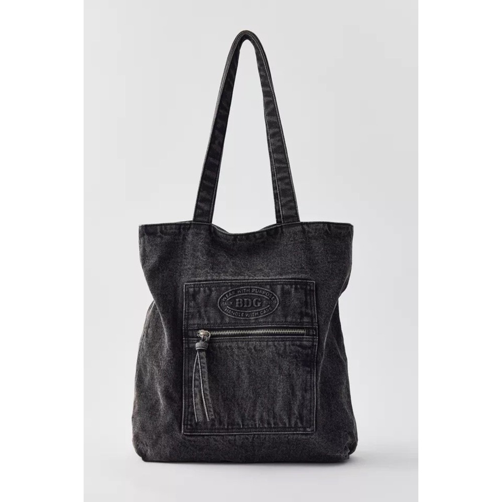 Urban Outfitters BDG Black Washed Denim Tote Bag Shoulder Purse NWT